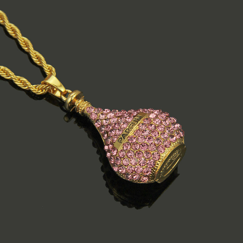 Wholesale Korean Version Of The Three-dimensional Diamond-encrusted Alphabet Perfume Bottle Pendant Necklace