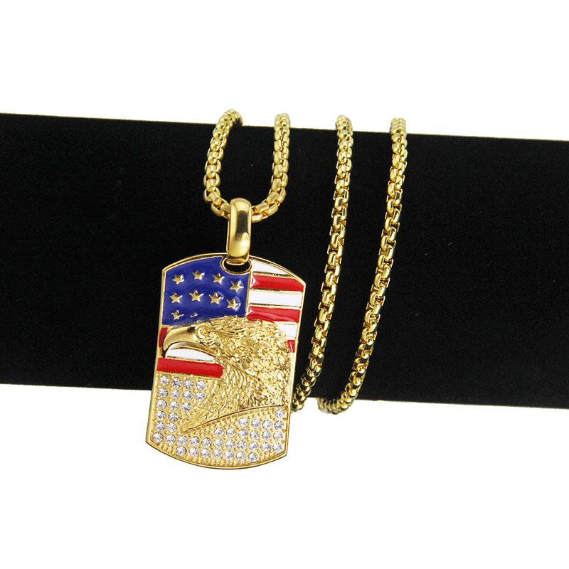 Wholesale Hip Hop American Flag Eagle Military Tag Necklace Exaggerated Fashion