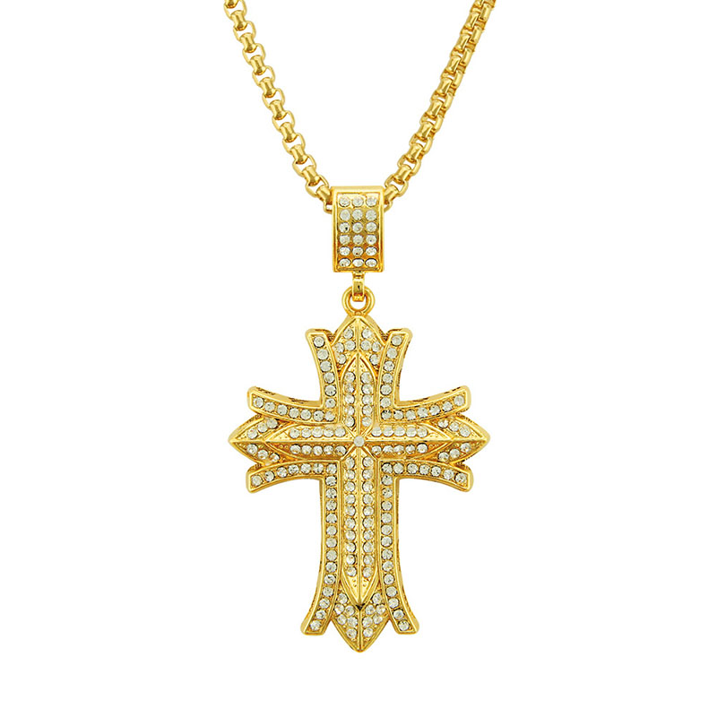 Wholesale Hip Hop 3d Diamond Set Cross Pendant Necklace