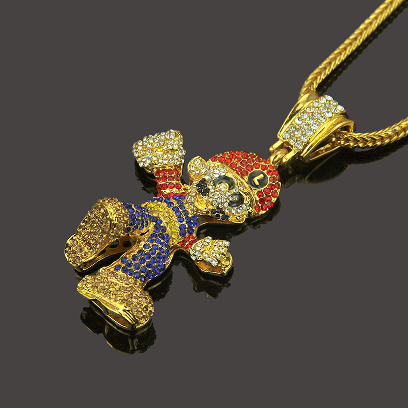 Wholesale Hip Hop Diamond Studded Three Dimensional Figure Pendant Necklace