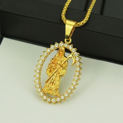 Wholesale Hip Hop Hollowed Out Diamond Encrusted Portrait Pendant Necklace