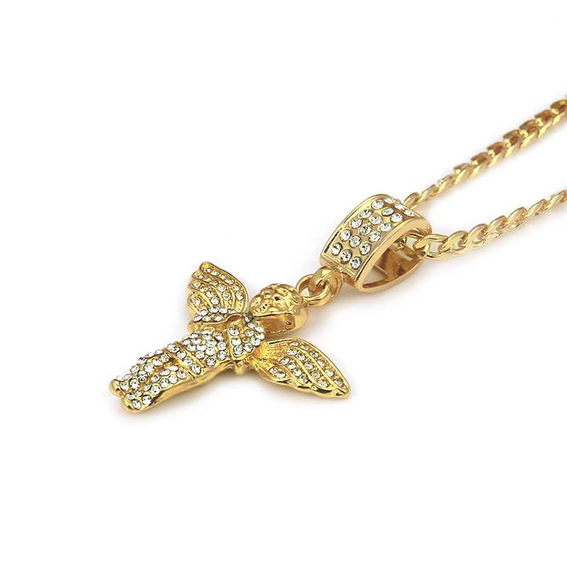 Hip Hop Pendants In 18k Gold Alloy With Diamond Angel Wings Necklace Supplier