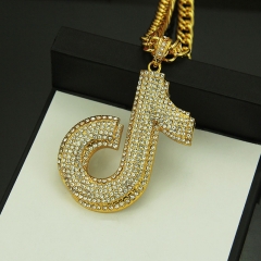 Wholesale Hip Hop Full Diamond Note Pendant On A Large Gold Chain