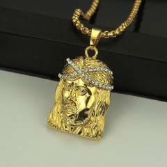 Wholesale Hip Hop Gold Head Pendant Necklace