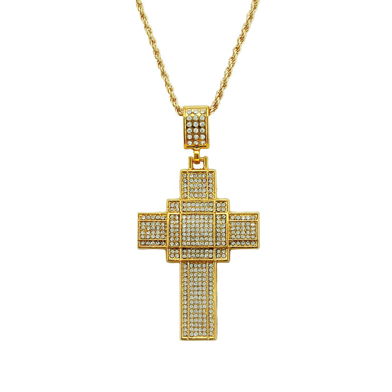 Wholesale Diamond Cross Pendant Necklace Punk Three Dimensional