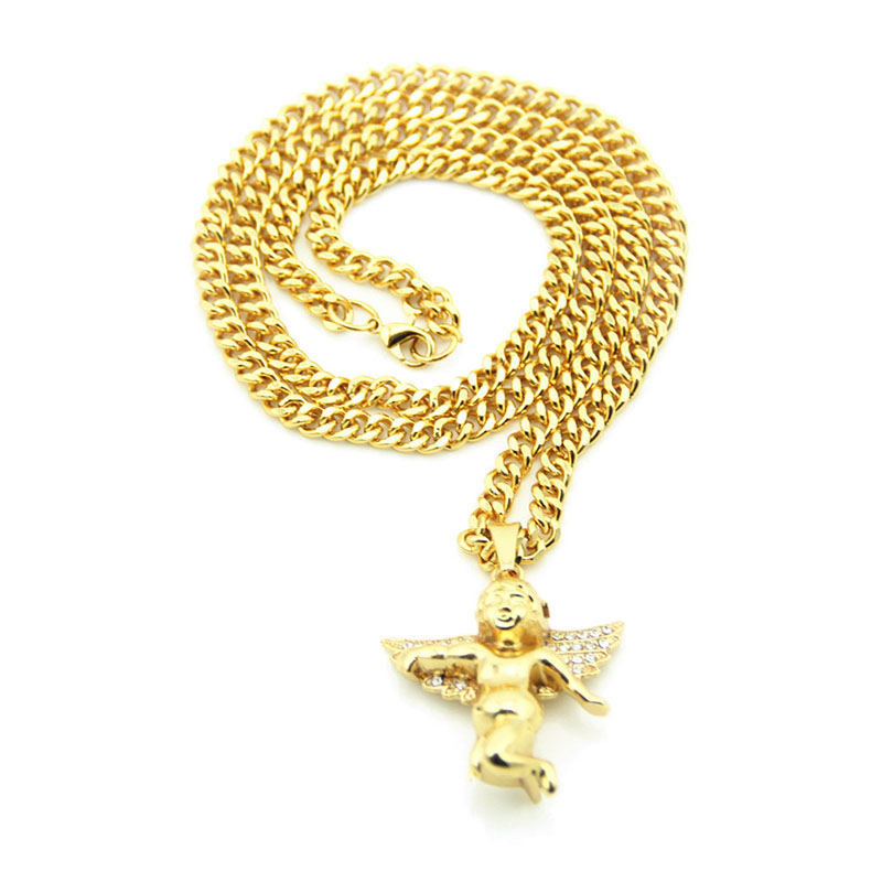 Diamond Encrusted Necklace Hip Hop Angel Pendant Clavicle Chain Supplier
