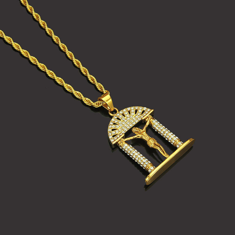 Wholesale Hip Hop Door Shape Personalized Diamond-encrusted Pendant Necklace