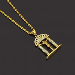Wholesale Hip Hop Door Shape Personalized Diamond-encrusted Pendant Necklace
