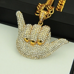 Wholesale Hip Hop Gesture Full Of Diamonds Pendant Necklace