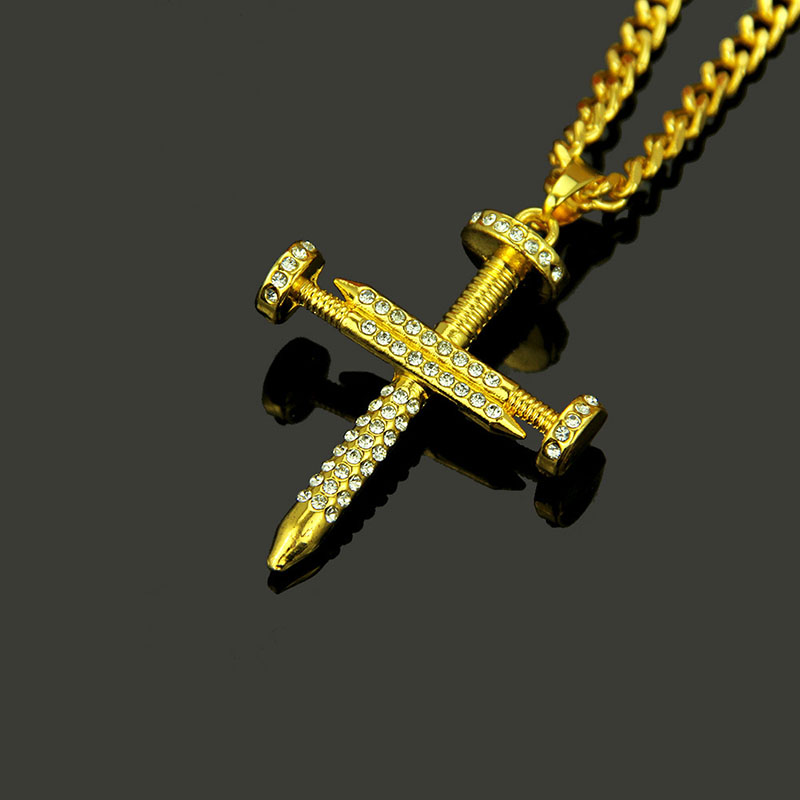 Wholesale Hip Hop Screw Cross Necklace With Diamond Pendant