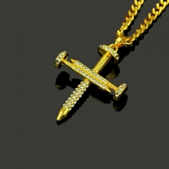 Wholesale Hip Hop Screw Cross Necklace With Diamond Pendant