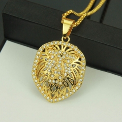 Wholesale Hip Hop Openwork Lion Head Pendant Necklace