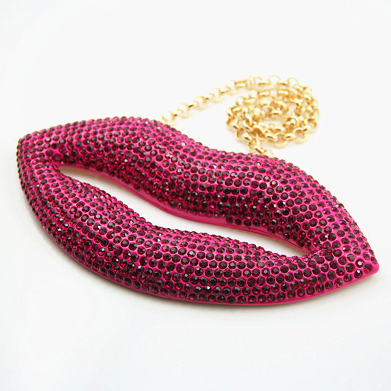 Wholesale Oversized Sexy Red Lips Tanabata Rhinestone Real Gold Plating Non-fading