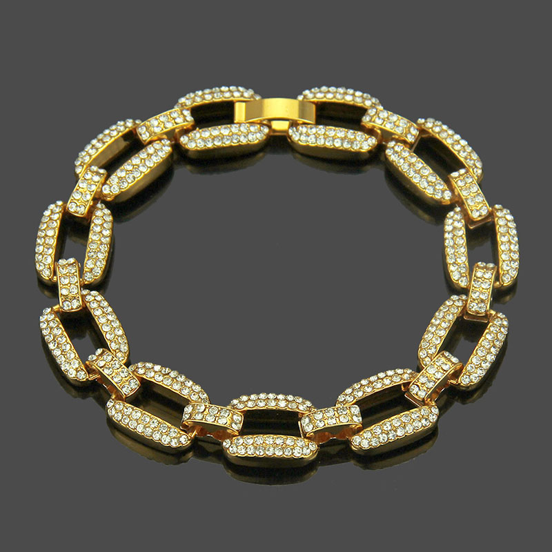 Wholesale Hip Hop Openwork With Rhinestone Gold Plated Bracelet