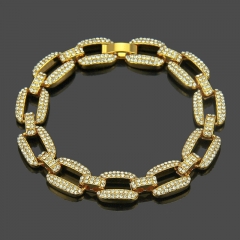 Wholesale Hip Hop Openwork With Rhinestone Gold Plated Bracelet