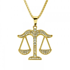 Wholesale Diamond Encrusted Three Dimensional Balance Pendant Hip Hop Necklace