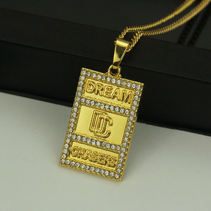 Wholesale Hip Hop Alphabet Army Tag Necklace With Diamond Pendant Fashion