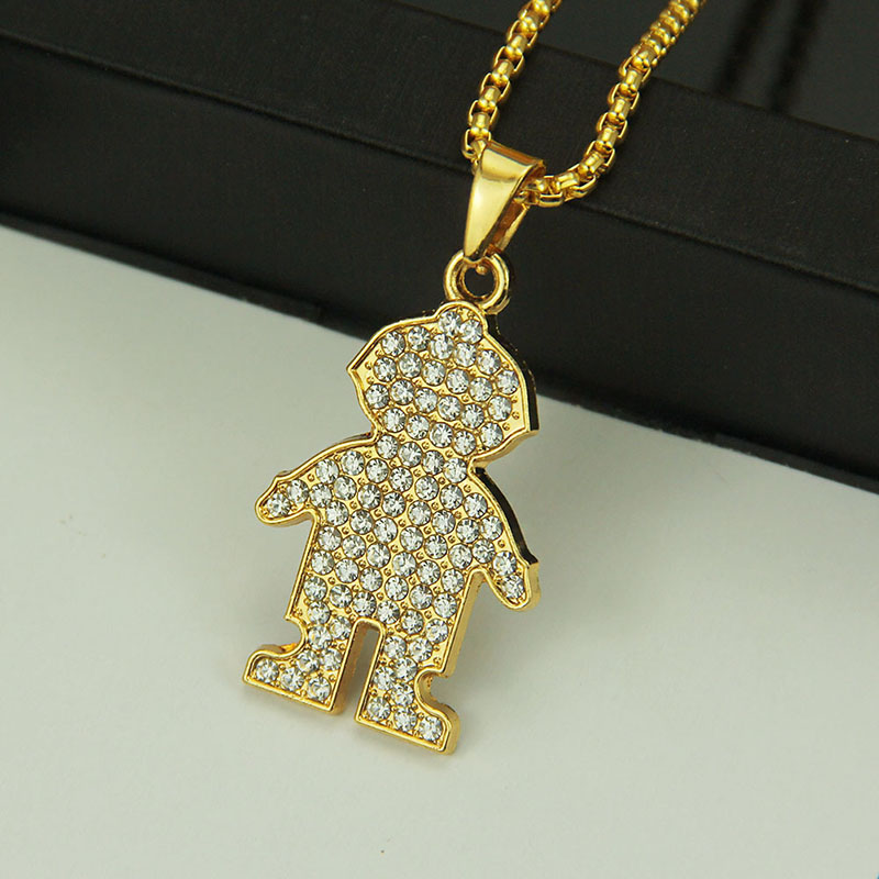 Wholesale Diamond Studded Hip Hop Gold Plated Pendant Necklace