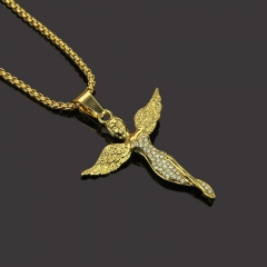 Wholesale Hip Hop Diamond Encrusted Angel Goddess Pendant Necklace