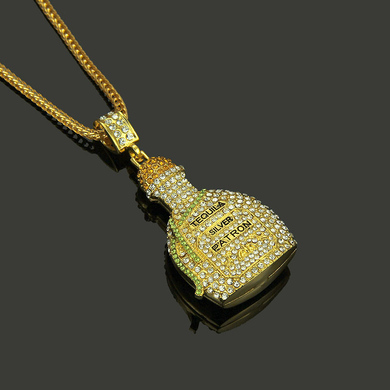 Wholesale Three Dimensional Cute Perfume Bottle Pendant Necklace With Letters And Diamonds