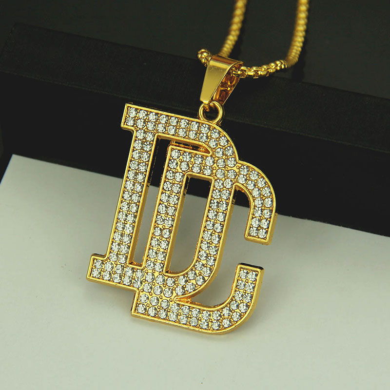 Wholesale Hip Hop Full Diamond Dc Letter Pendant Necklace