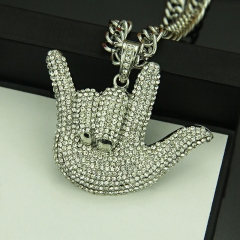 Wholesale Hipster Dazzle Full Diamond Finger Pendant Necklace