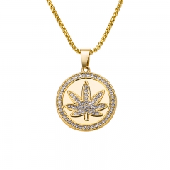 Wholesale Large Maple Leaf Pendant Long Necklace With Diamonds And Gold Chain
