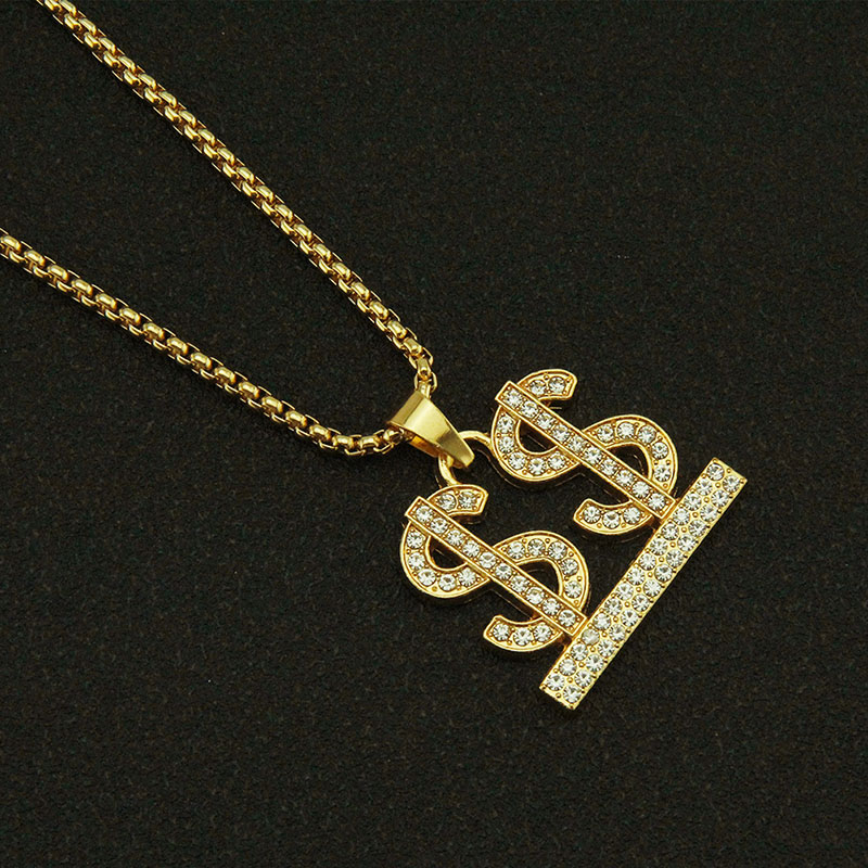 Wholesale Jewelry Couple's Personalised Diamond Encrusted Double Dollar Stereoscopic Pendant Necklace