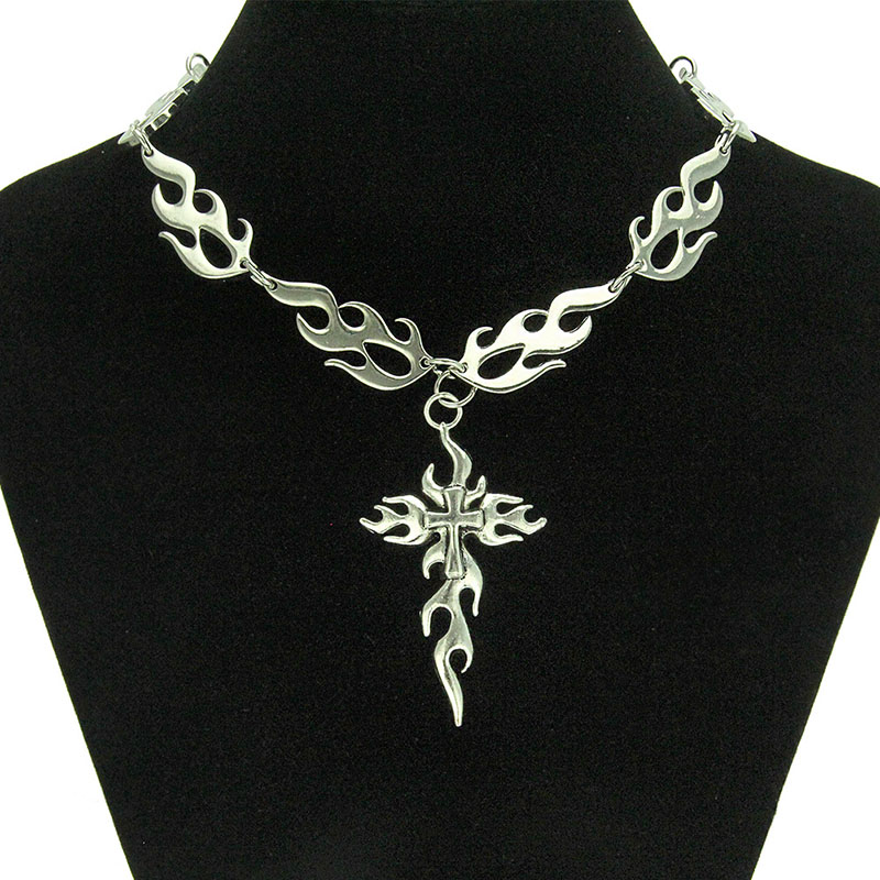 Wholesale Jewelry Glossy Cross Flame Pendant Necklace