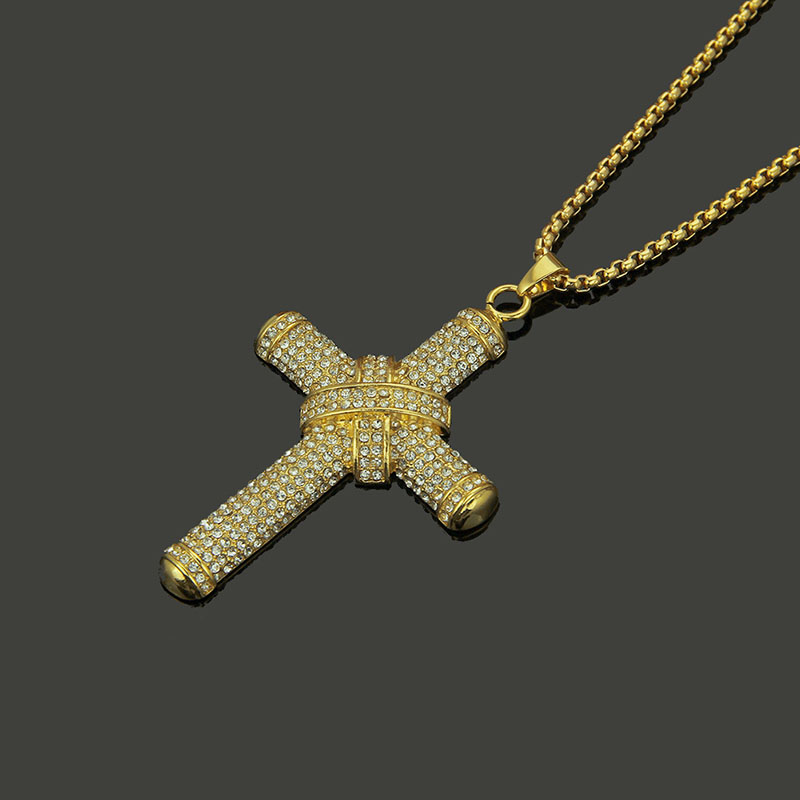 Alloy Hip Hop Full Diamond Cross Necklace Supplier
