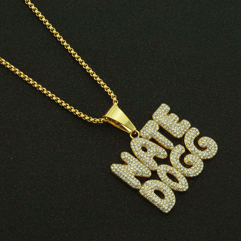 Wholesale Jewelry English Letters Trendy Men's Exaggerated Diamond Encrusted Pendant Necklace