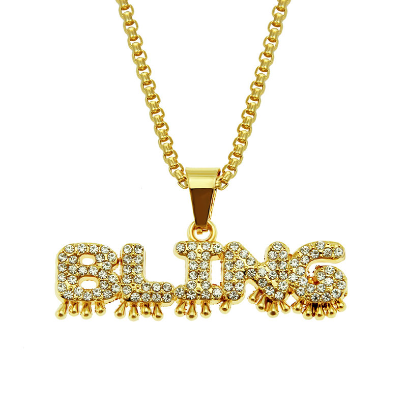 Wholesale Jewelry Diamond Bling Glitter Diamond Drop Shape Pendant Necklace