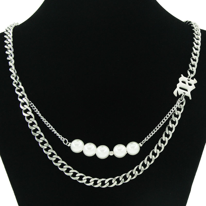 Double-layered Creative Personalised Cuban Chain Necklace With Pearl Letters Spliced Manufacturer
