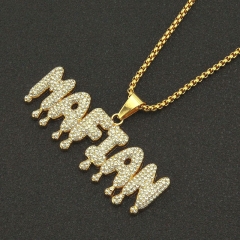 Pieced Full Diamond Letter Pendant Teardrop Jumper Chain Long Necklace Supplier