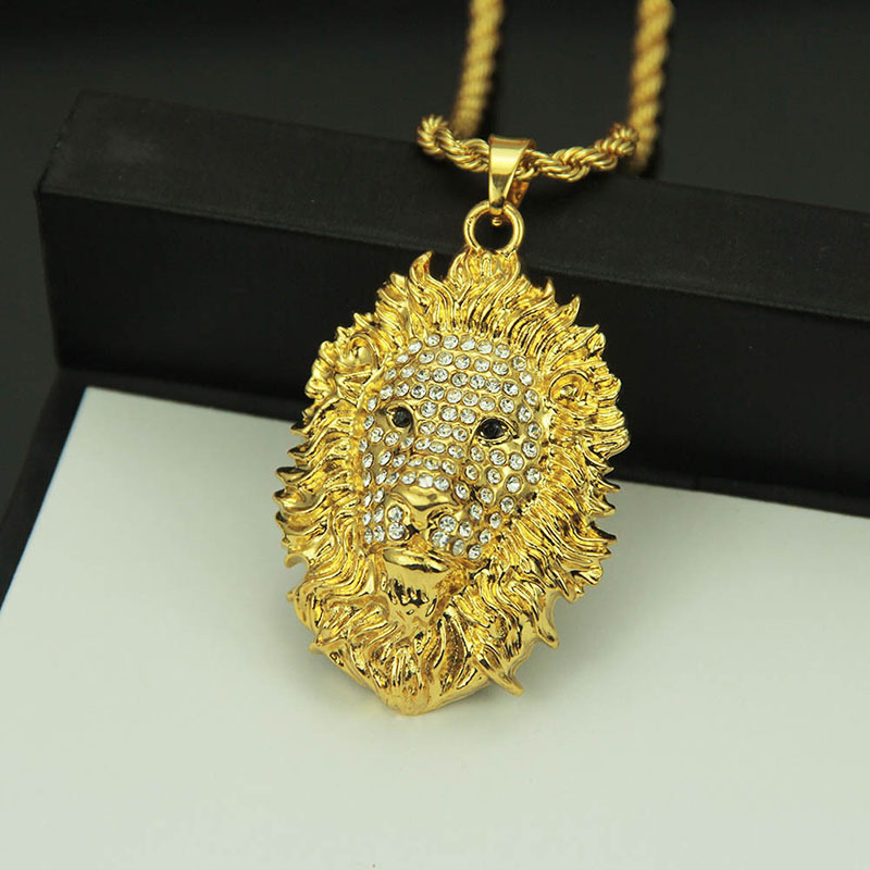 Hip Hop Lion Head Fashionable Diamond Encrusted Alloy Necklace Supplier