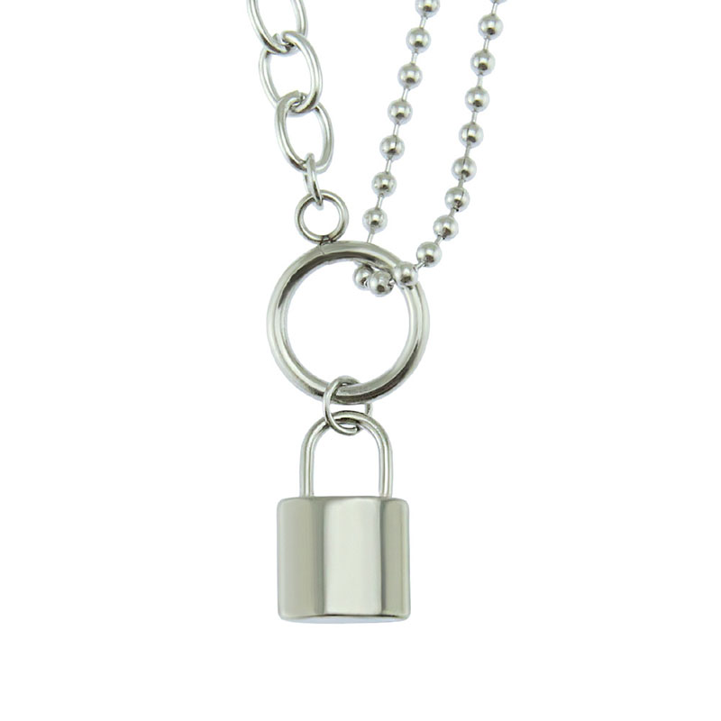 Wholesale Jewelry Fashionable Cross Chain Pendant Rock Hip Hop Lock Shaped Titanium Steel Necklace