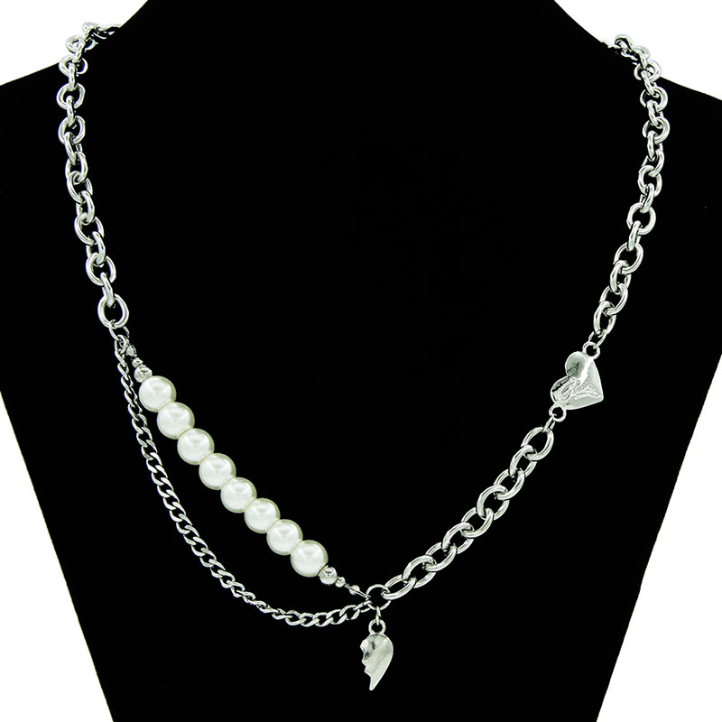 Winged Love Pearl Patchwork Titanium Steel Chain Necklace Manufacturer