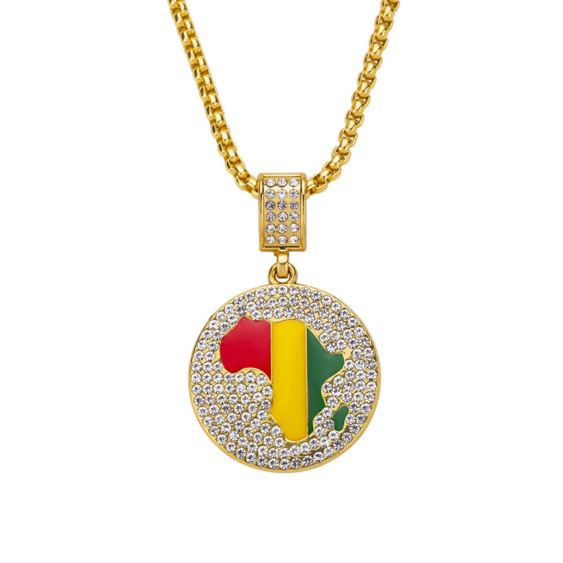 Hip Hop Round African Map Necklace With Diamonds Fashion Supplier