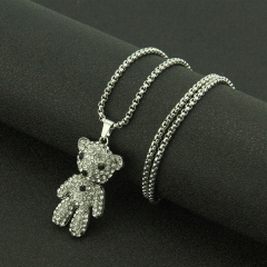 Wholesale Jewelry Korean Version Bear Dotted Diamond Pendant Long Jumper Chain Necklace