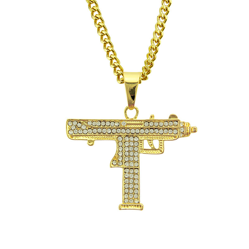 Hip Hop Gold Uzi Pendant Necklace With Alloy Rhinestones Supplier