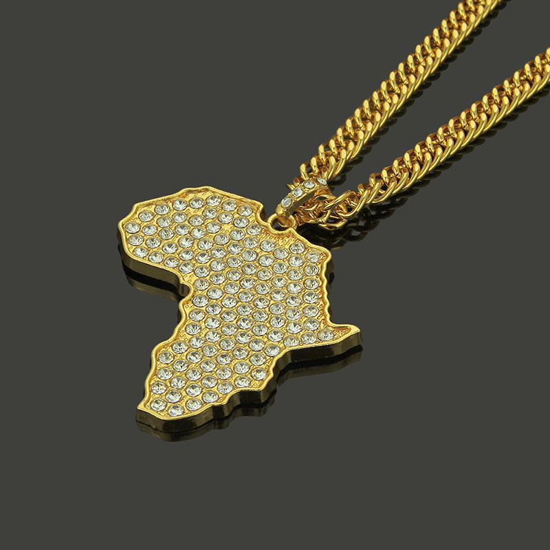 Hip Hop Africa Map Necklace Full Diamond Pendant Supplier