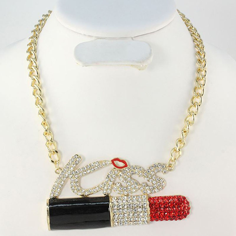 Vintage Lipstick Letters Alloy Dotted Diamond Clavicle Chain Supplier