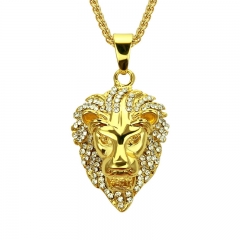 Hip Hop Full Diamond Lion Head Necklace Fashion Alloy Pendant Supplier