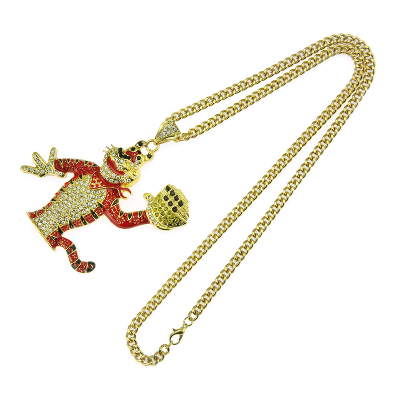 Wholesale Jewelry Creative Hip Hop With Diamonds Painted Tiger Rest Meta Pendant Necklace