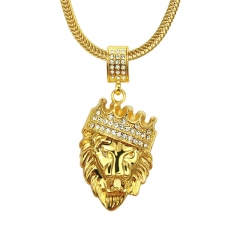 Wholesale Jewelry Men's Punk Three Dimensional Diamond Lion Head Pendant Necklace