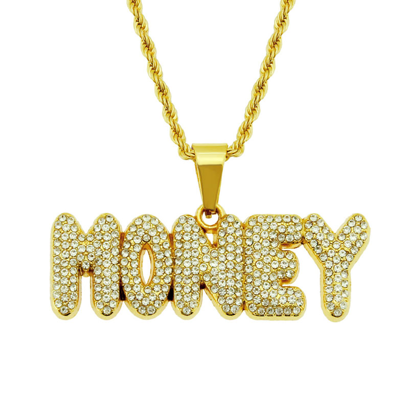 Wholesale Jewelry Men's Hipster Diamond Encrusted Alphabet Tag Pendant Necklace