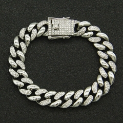 Hip Hop Glossy Diamond Studded Spliced Personalised Cuban Chain Bracelet Supplier