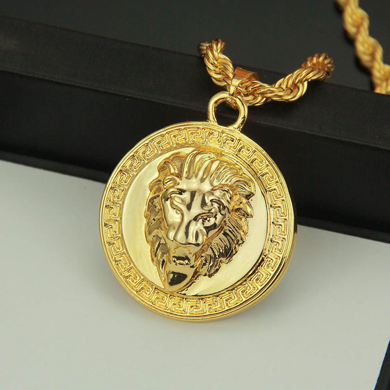 Hip Hop Round Sign Lion Head Necklace Alloy Supplier