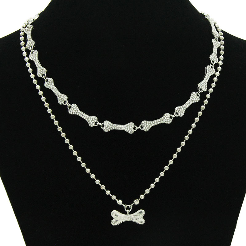 Creative Full Diamond Bone Splicing Collarbone Chain Necklace Bead Chain Double Layer Set Chain Supplier