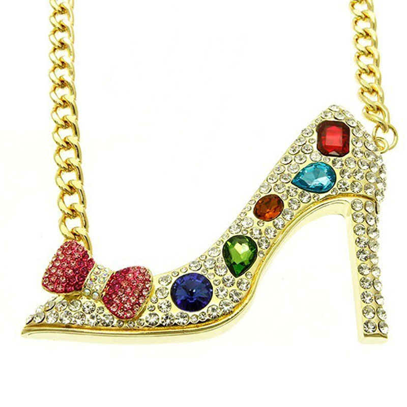 Diamond Studded Bow Necklace High Heels Gemstone Pendant Clavicle Chain Supplier